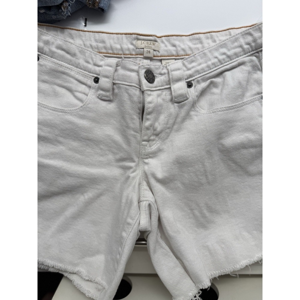 J Crew Mercantile Women's Mid Rise Denim Shorts‎ Size 24 White Frayed Hem